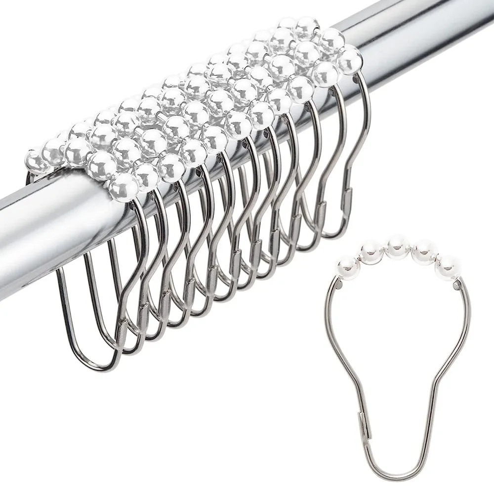 24 Shower Curtain Hooks Set Rings Decorative Bathroom Rods Easy Glide Heavy Duty
