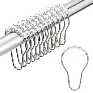 24 Shower Curtain Hooks Set Rings Decorative Bathroom Rods Easy Glide Heavy Duty