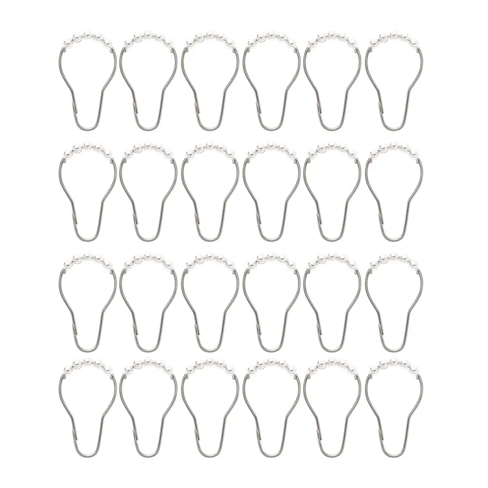 24 Shower Curtain Hooks Set Rings Decorative Bathroom Rods Easy Glide Heavy Duty