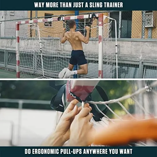 A90 Sling Trainer - smallest suspension trainer marketwide, 7 special functions incl. door pull-ups, barless dips, weightvest & more | Bodyweight Strength Trainer | including Angles90 Grips