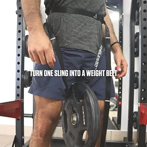 A90 Sling Trainer - smallest suspension trainer marketwide, 7 special functions incl. door pull-ups, barless dips, weightvest & more | Bodyweight Strength Trainer | including Angles90 Grips