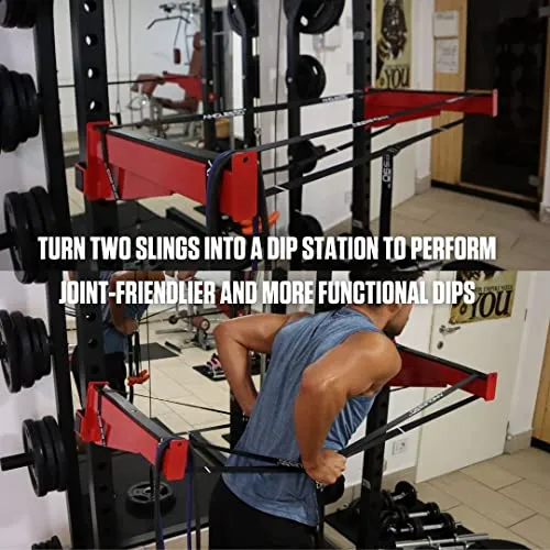 A90 Sling Trainer - smallest suspension trainer marketwide, 7 special functions incl. door pull-ups, barless dips, weightvest & more | Bodyweight Strength Trainer | including Angles90 Grips