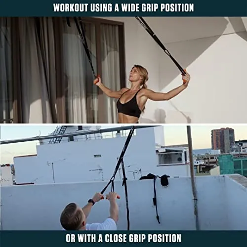 A90 Sling Trainer - smallest suspension trainer marketwide, 7 special functions incl. door pull-ups, barless dips, weightvest & more | Bodyweight Strength Trainer | including Angles90 Grips