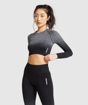 Gymshark Adapt Ombre Seamless Long Sleeve Crop Top - Black/Black Marl