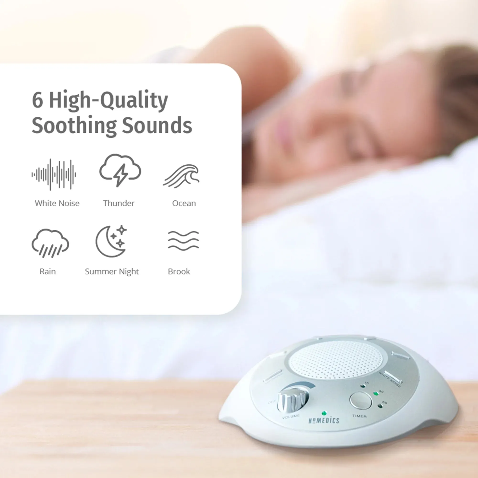 Homedics Sound Spa and White Noise  Machine, 6 Relaxing Nature Sounds, Sound Therapy for Home, Office, Nursery
