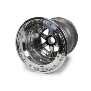 Keizer 42 Spline Beadlock Wheel - 15 x 17 in - 7.000 in Backspace - Polished - Sprint Car