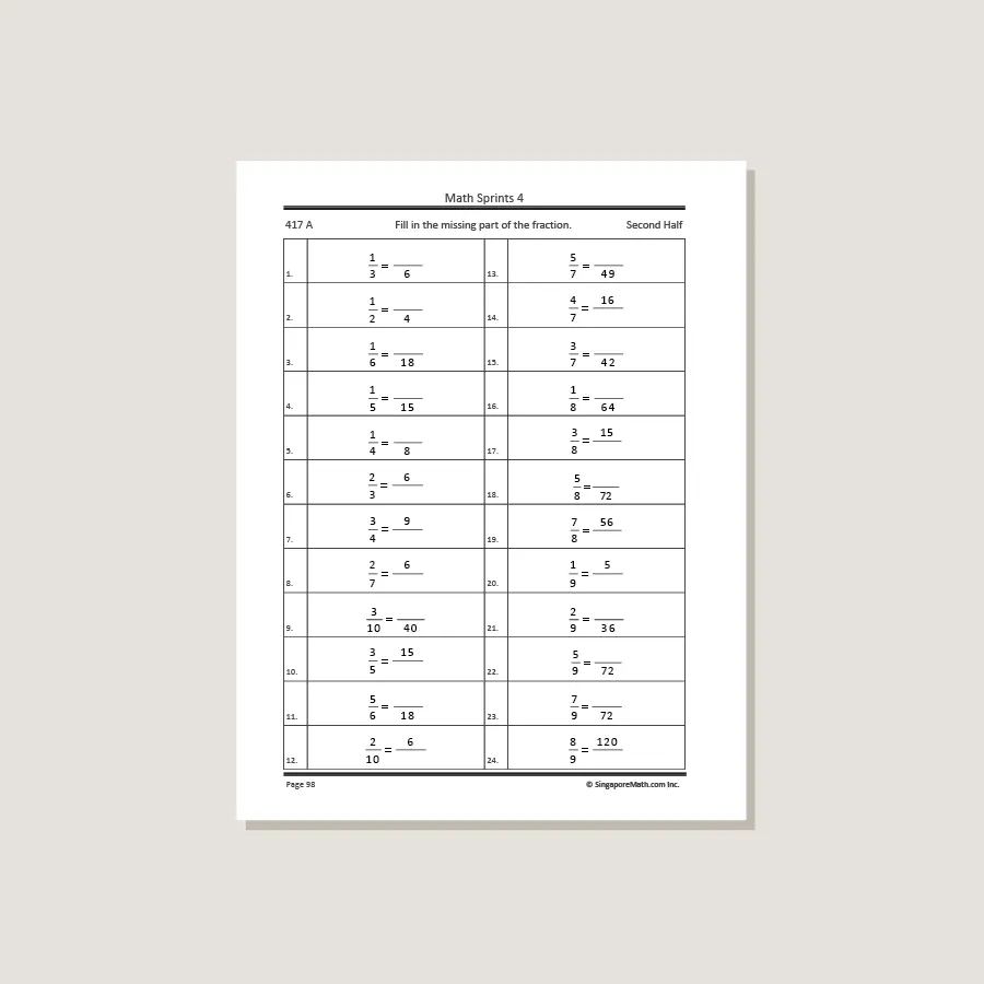 Math Sprints Blackline Master 4 - Permanently Out of Stock