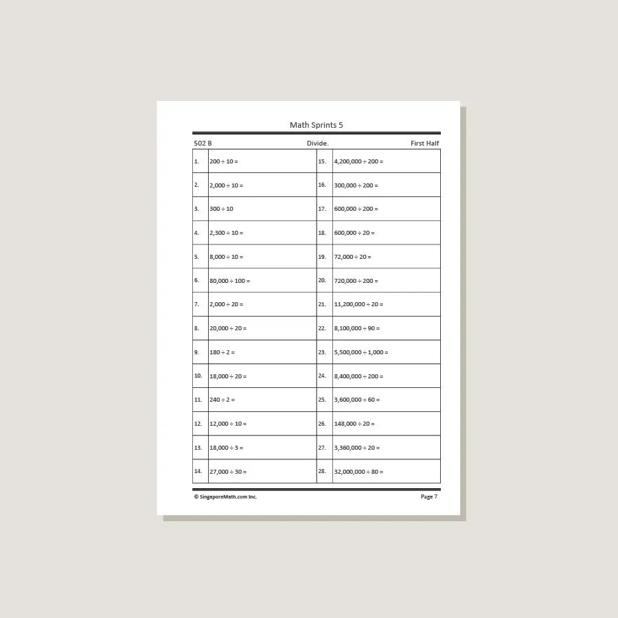 Math Sprints Workbook 5 - Permanently Out of Stock