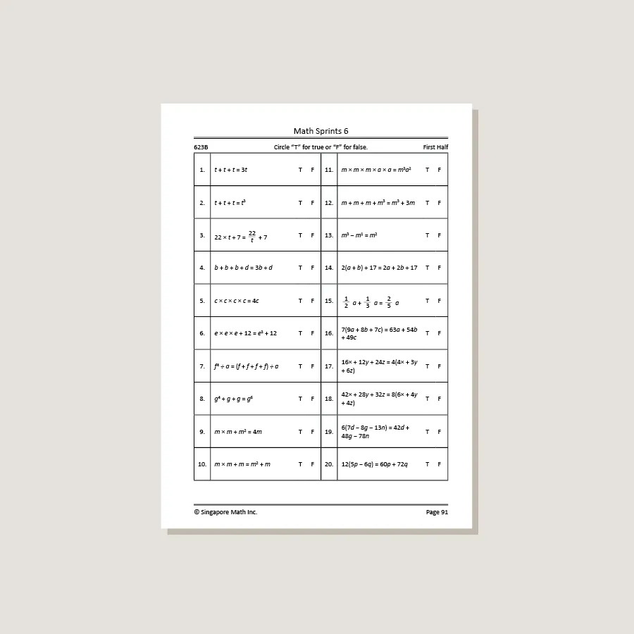 Math Sprints Workbook 6 - Blemished