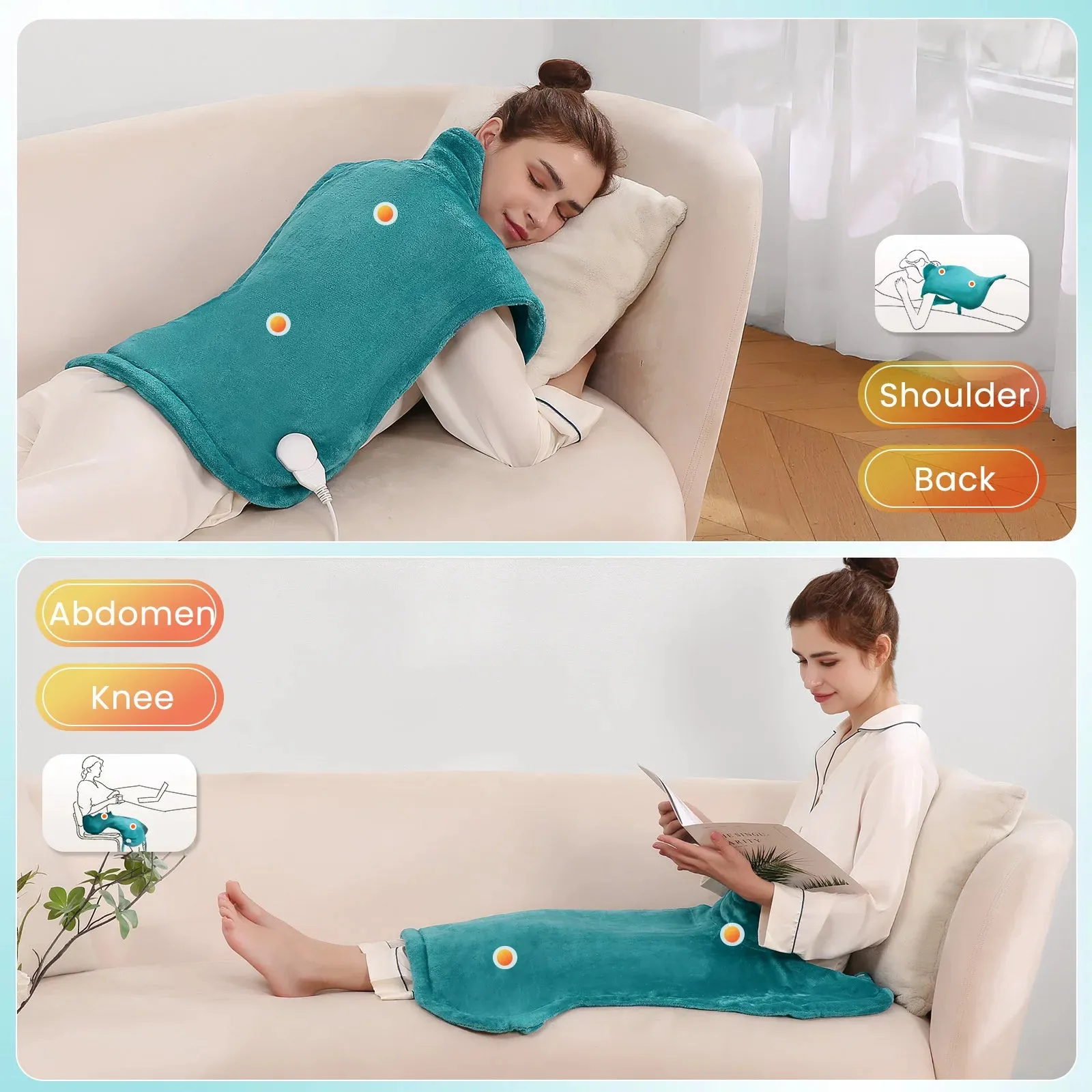 Maxkare Large Heating Pad with 4 Heat Settings & Auto Shut-off, for Full Body Stress Relief, 24"x33"- Green