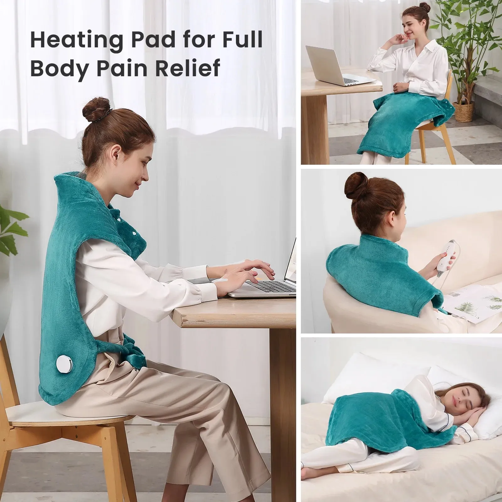 Maxkare Large Heating Pad with 4 Heat Settings & Auto Shut-off, for Full Body Stress Relief, 24"x33"- Green