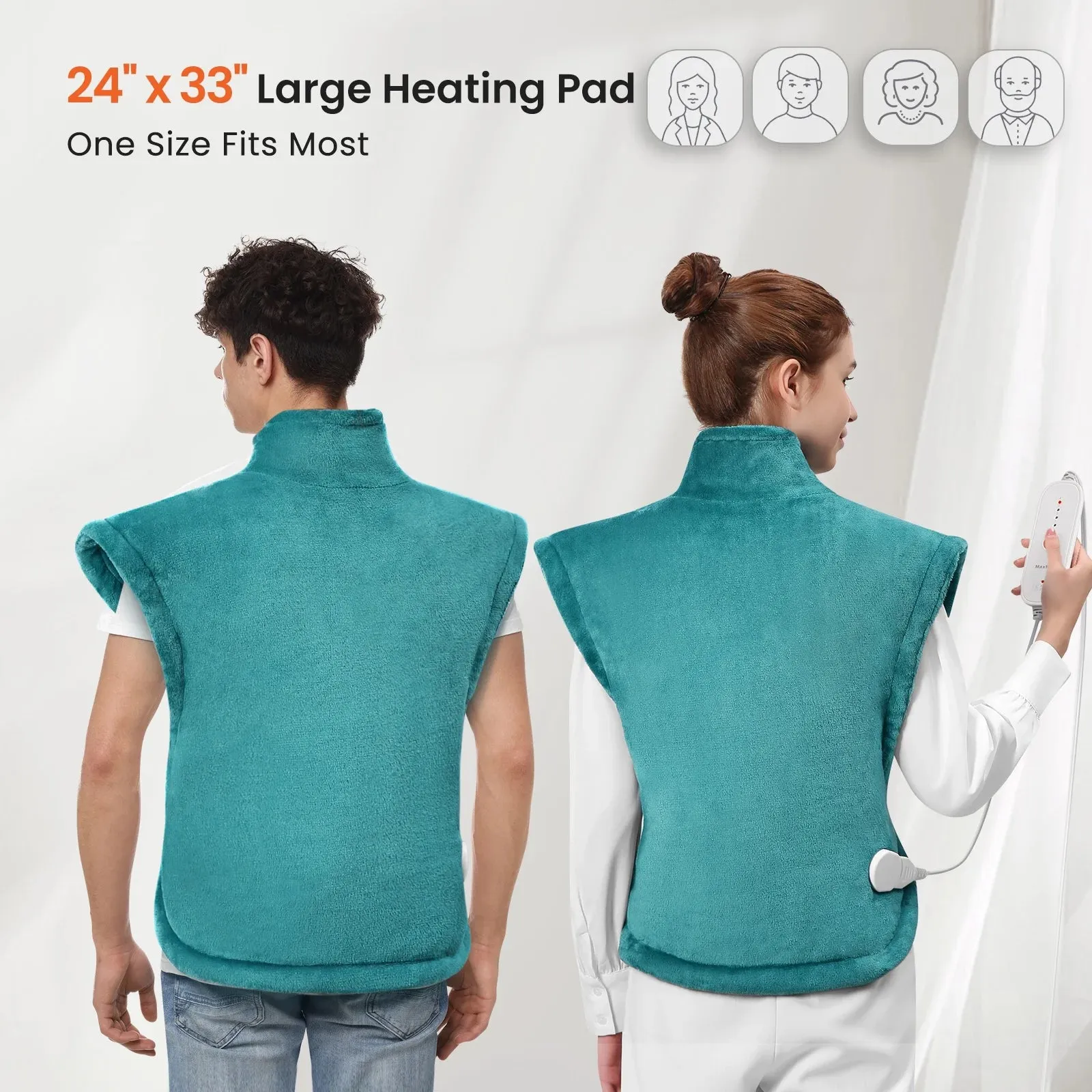 Maxkare Large Heating Pad with 4 Heat Settings & Auto Shut-off, for Full Body Stress Relief, 24"x33"- Green