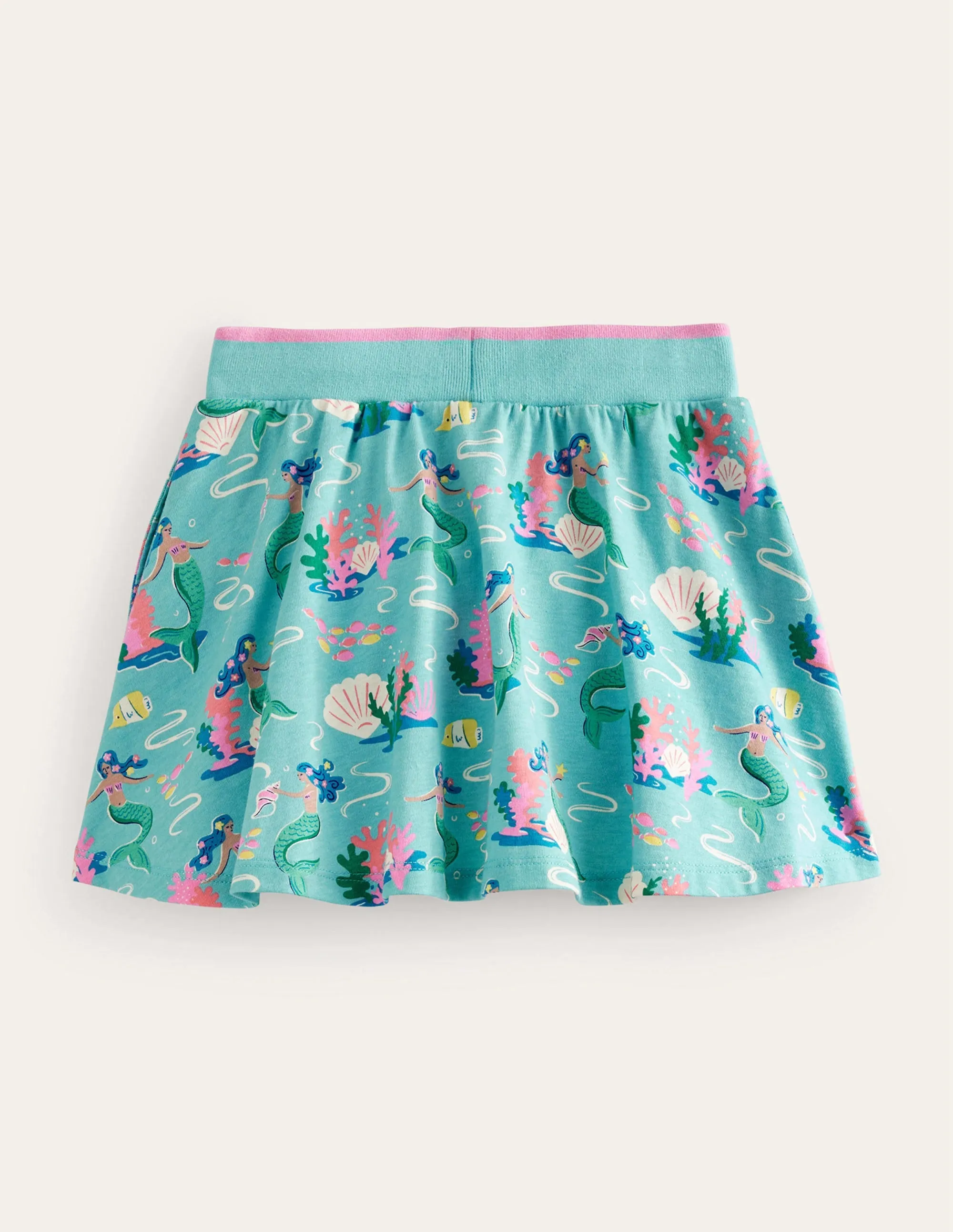 Printed Jersey Skort-Aqua Sea Blue Mermaids