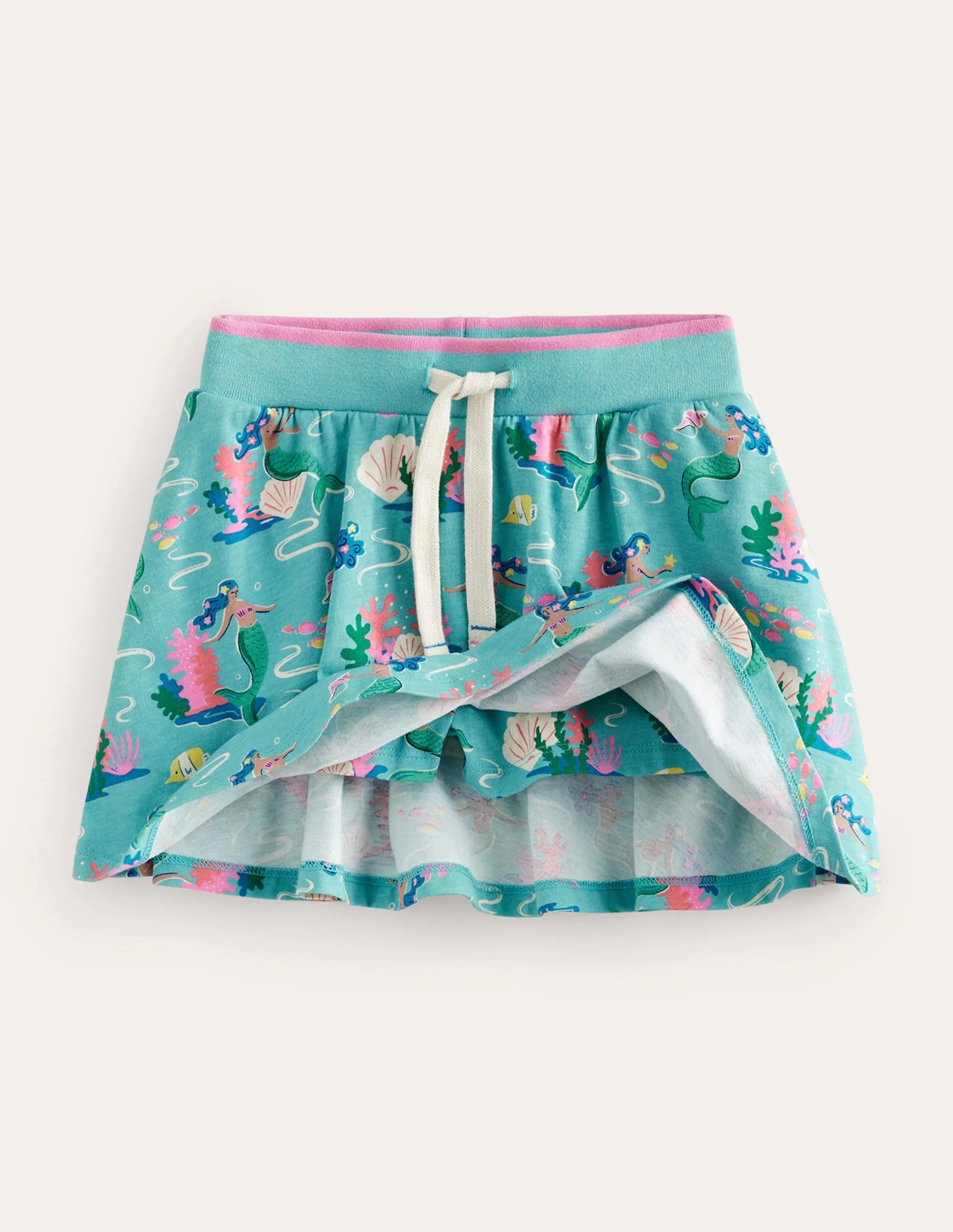 Printed Jersey Skort-Aqua Sea Blue Mermaids